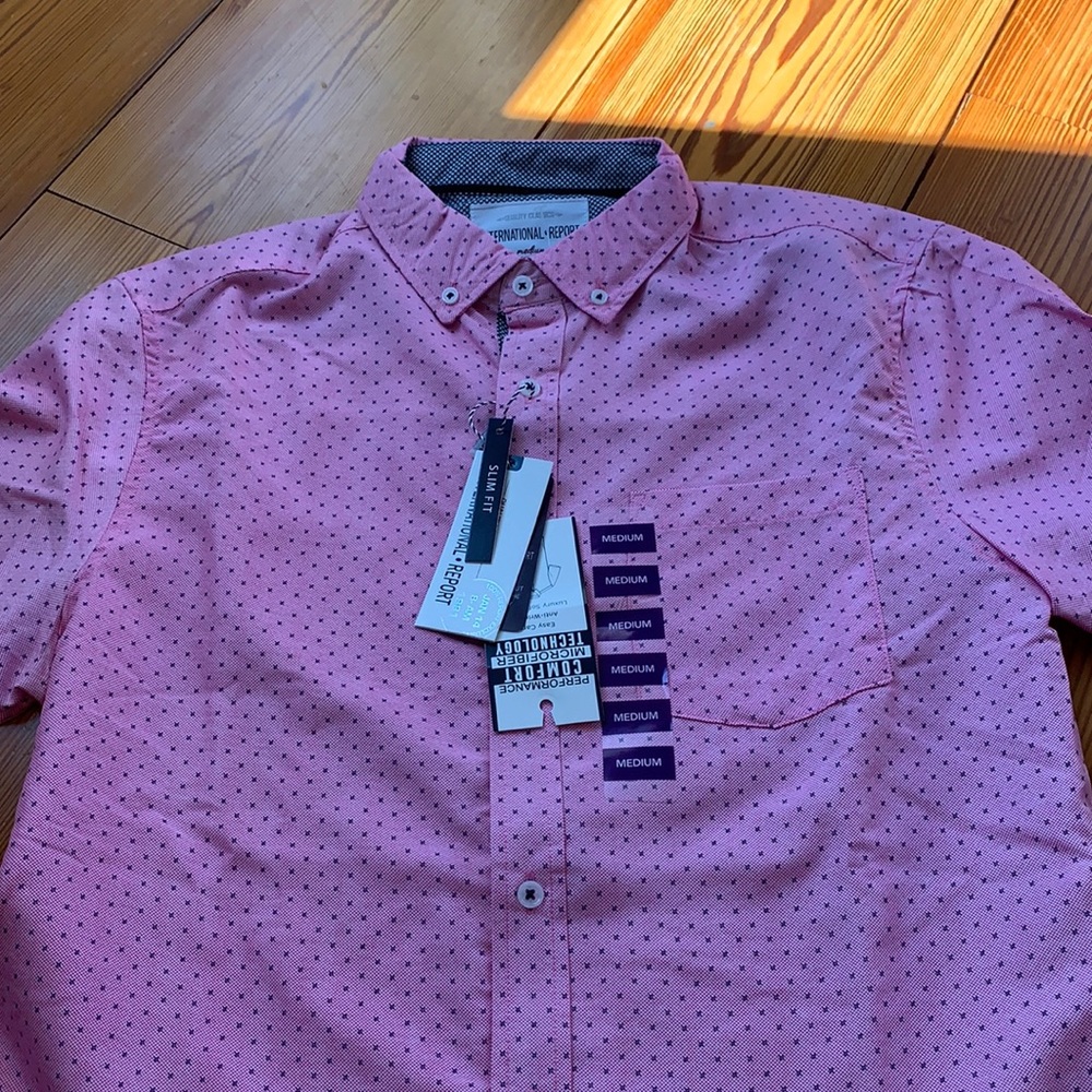 Pink polkadot men’s casual shirt